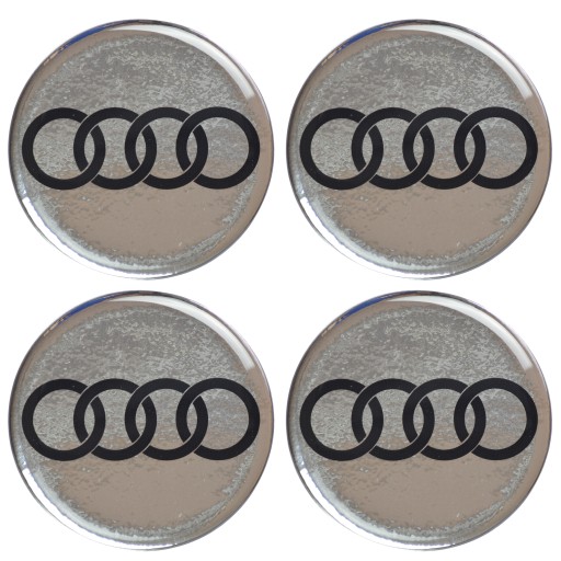 NAKLEJKI NA KOŁPAKI FELGI AUDI 50 MM SREBRNE