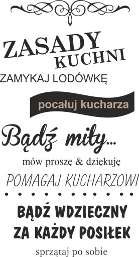 NAKLEJKA DO zasady KUCHNI naklejki CYTATY 120CM