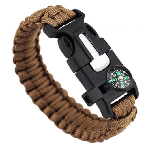 BRANSOLETKA SURVIVAL 5w1 PARACORD KRZESIWO KHAKI