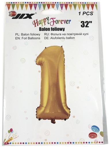 Balon Foliowy CYFRA 1 złoty ROCZEK URODZINY 80 cm