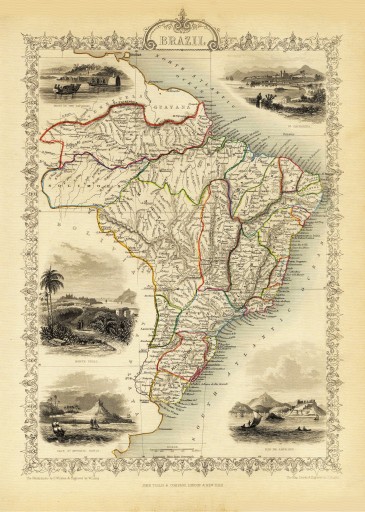 BRAZYLIA Rio Bahia mapa ilustrowana Tallis 1851 r