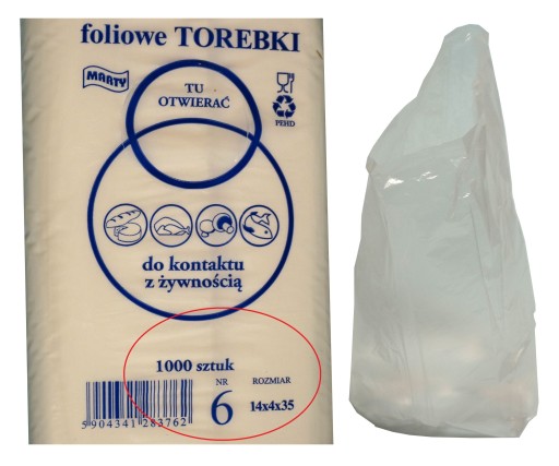 WORECZKI ŚNIADANIOWE HDPE 14x4x35 foliowe 1000szt