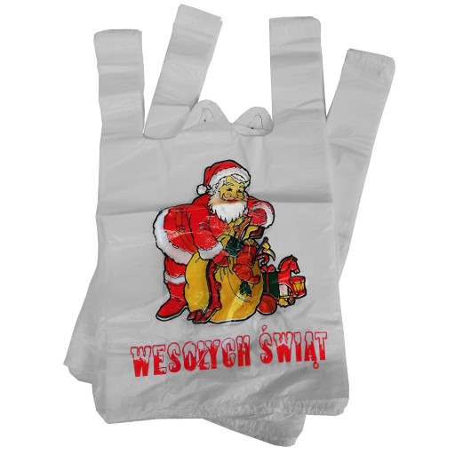 REKLAMÓWKI JEDNORAZOWE ŚWIĄTECZNE WOREK MIKOŁAJ CHOINKA 30x55cm do 10kg