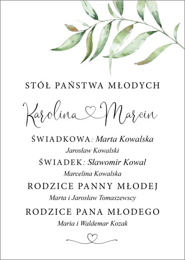 Plan stołów lista gości 15x21 rozpiska usadzenia G