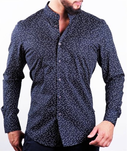 NEW! ELEGANCKA GRANATOWA KOSZULA STÓJKA - M