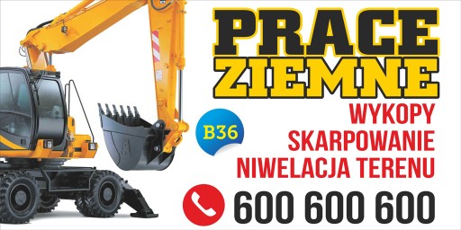 Baner reklamowy - Usługi Prace ziemne Sprzęt 2x1m