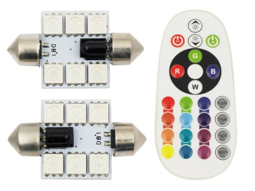 2 ŻARÓWKI C5W C10W LED RGB KOLOROWE PILOT FV 42 MM