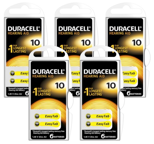 30x BATERIE do aparatów słuchowych DURACELL 10