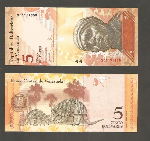 BANKOVKA VENEZUELA 5 bolvares 2007 rok. UNC