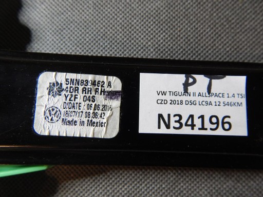 VW TIGUAN II mechanism windows right rear part 5NN839462A