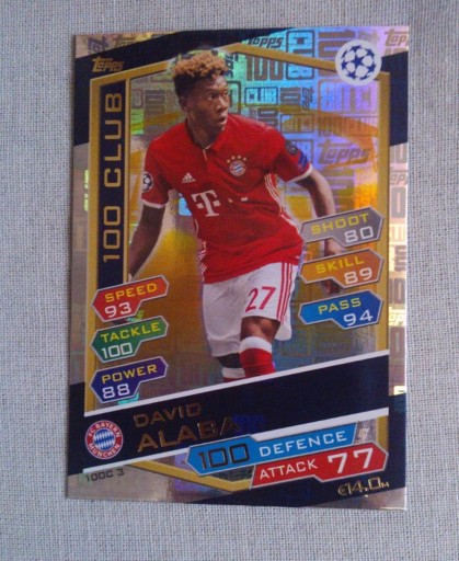 Zdjęcie oferty: Karta Topps Champions League 2017 Club 100 - ALABA