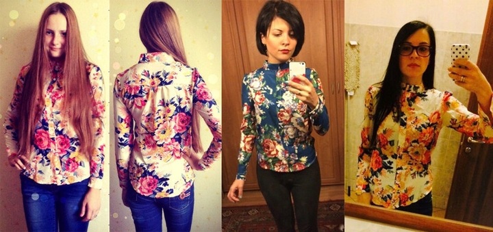 Women's slim fit blouse shirt in colorful flowers 9664446570 Odzież Damska Topy QB VDHMQB-5