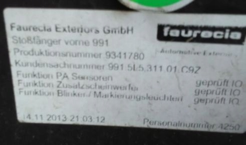 фото №7, Porsche 991 911 carrera бампер перед оригинал